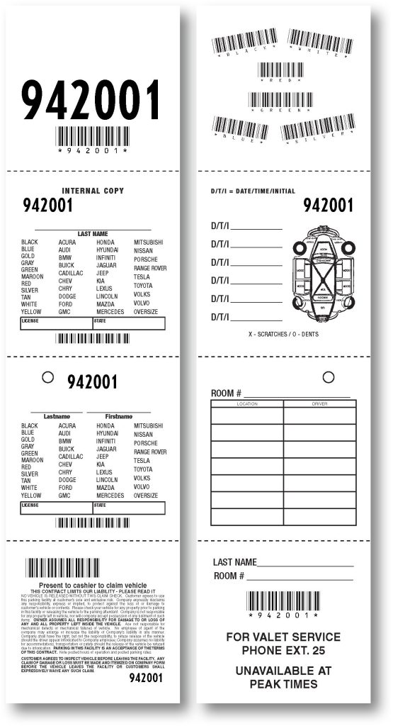 custom valet parking tickets