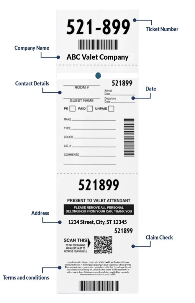 custom valet parking tickets